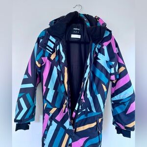 Reima Geometric Ski Snowsuit - Black with Blue, Purple & Peach
